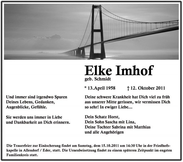 Elke Imhof, *13.04.1958, +12.10.2011